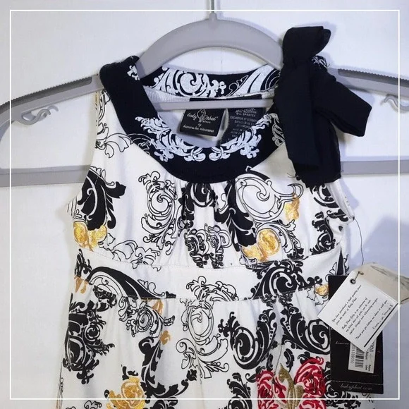 Y2K‎ Baby Phat Girl Dress 5 6 White Embroidered Ruffle Bow Gold Cat Logo Cottage - Picture 2 of 13
